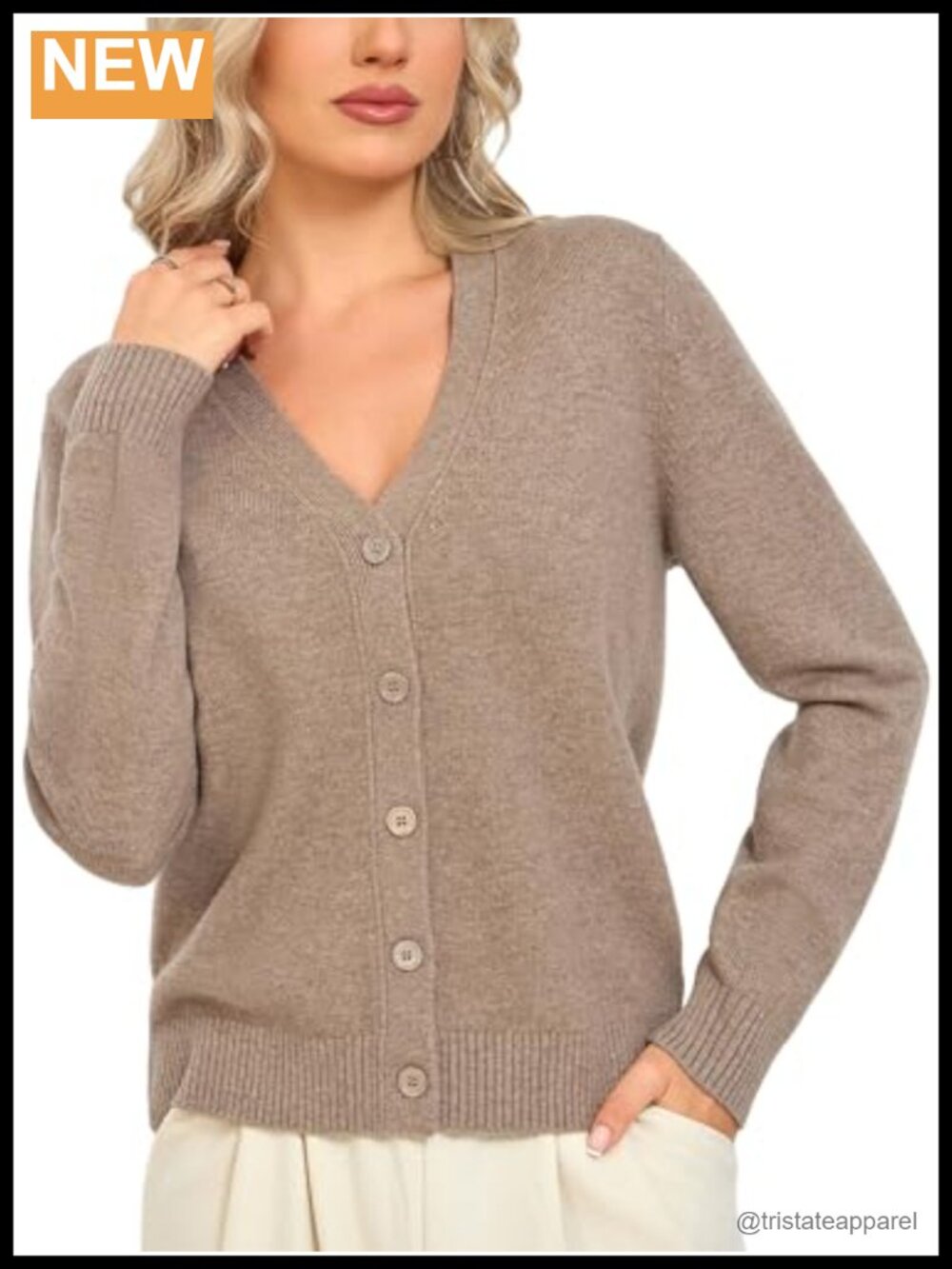 100% Merino Wool V-Neck Cardigan Chunky Knit Sweater